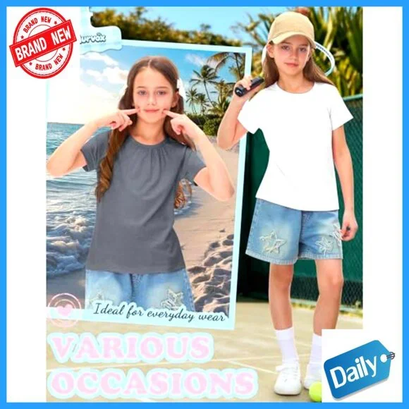 Girls Pleated T-Shirts 3 Pack Short Sleeve Summer Tops 5-14 Years